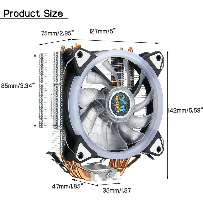 Кулер для процессора 4 тепловые трубки 3Pin 120 мм Led Rgb вентилятор бесшумный для Lga 775/115X/1366 Amd