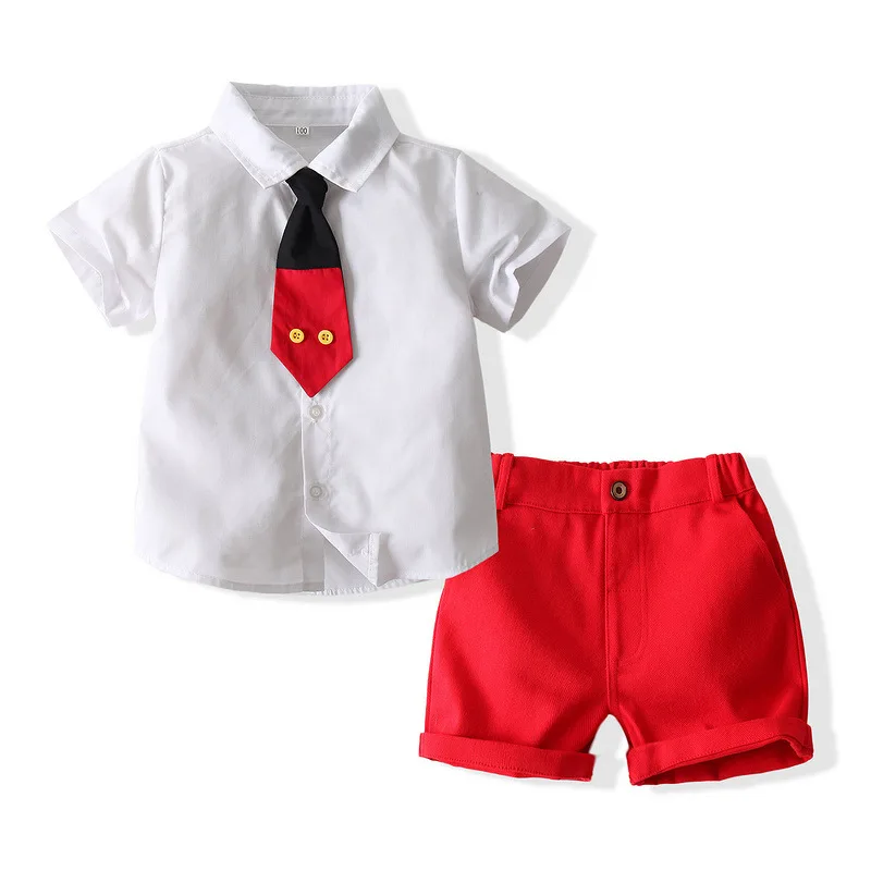 

Boys Clothes Kids Sets New Student Host Dresses Childrens Clothing Formal Gentleman Kid Summer Shorts Shirt Tie Suits Outfit