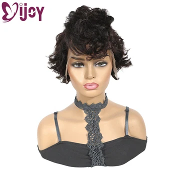 

Brazilian Short Pixie Human Hair Wigs 4x13 Lace Front Wig Bouncy Curly Natual Color Side Part Cut Non-Remy 150% Density