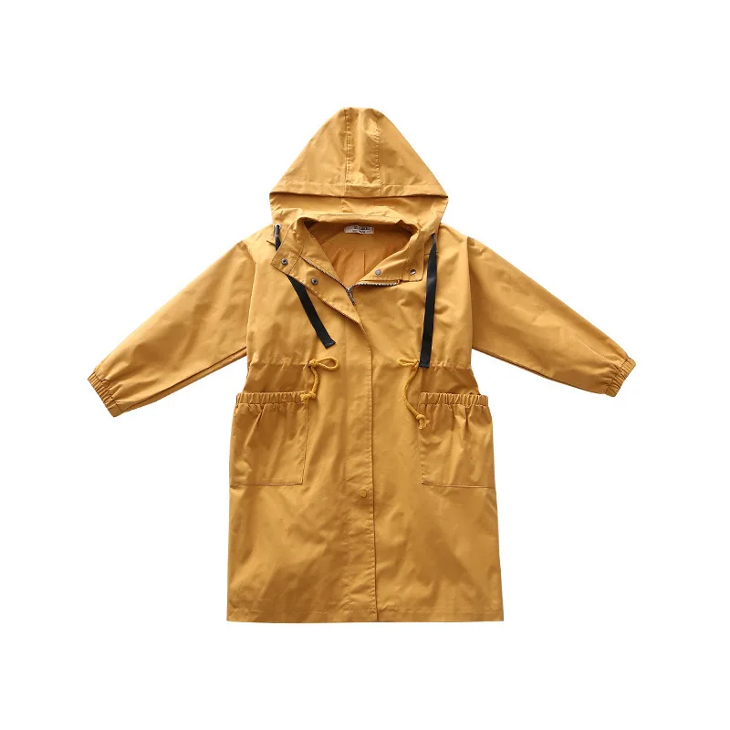 Одежда из хлопка для больших девочек; Детское пальто; Тренч на молнии для подростков; Два цвета; Верхняя одежда для детей; сезон весна-осень; Длинная одежда; CA211