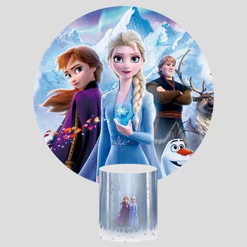 

Custom Superheros theme Backdrop Princess Elsa Background Kids Birthday Party Cake Table Banner Circle Round Backdrops