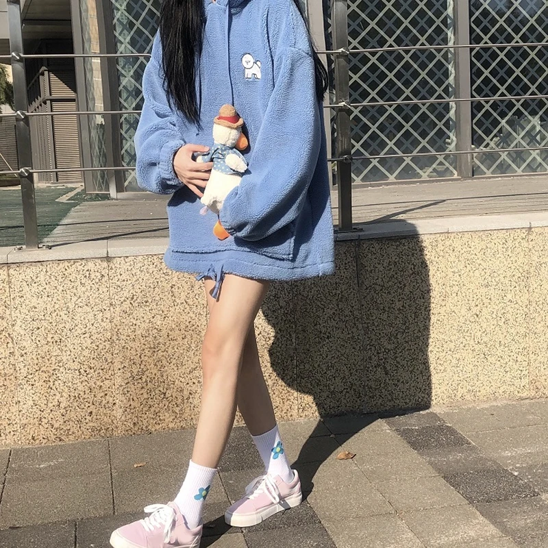 Женская толстовка, Осень-зима, harajuku, пуловер, розовый, негабаритный, длинный рукав, kawaii, флисовая Толстовка для женщин