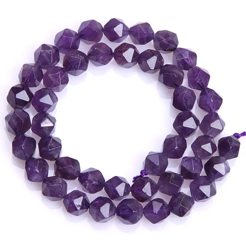 Натуральные пурпурные аметисты, многоугольные Граненые Круглые бусины для изготовления ювелирных изделий, нитка 15 дюймов, сделай сам, браслет, ожерелье, бусы для изготовления ювелирных изделий - Цвет: 10MM