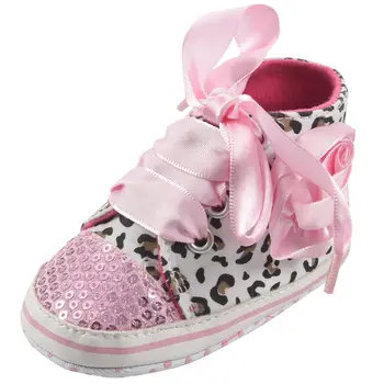 

New Infant Toddler Leopard Sequins Sneakers Baby Girls Soft Sole Crib Shoes 6-9 Months 12cm pink