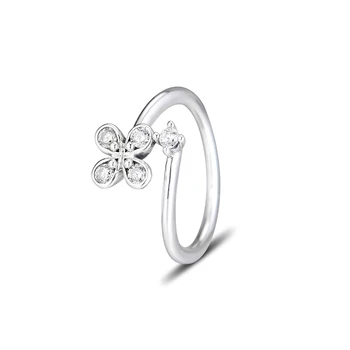

Four-Petal Flower Ring Genuine 925 Sterling Silver Rings For Jewelry Making Woman DIY Fashion Female Rings Party Wedding