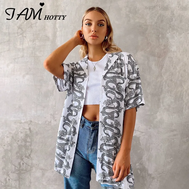 

IAMHOTTY Dragon Print Oversized Blouses Sweatpants Tracksuit Women Vintage Gym Two Piece Set Jogging Femme Korean Trousers Sets