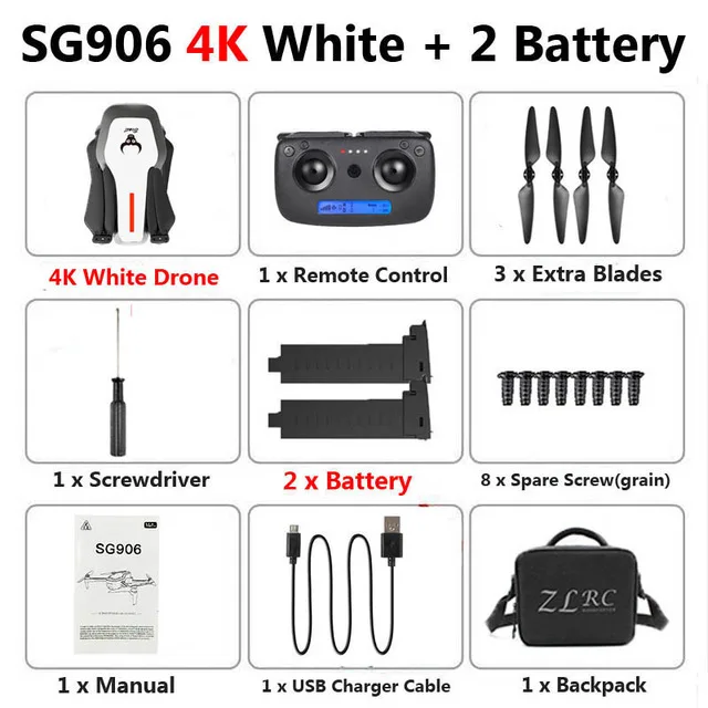 SG906 4K Дрон камера gps 5G WiFi FPV с 4K Ультра прозрачная камера бесщеточный селфи складной gps оптический поток позиционирования Hover - Цвет: White 2B BAG