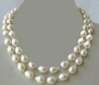 

2 ROWS HUGE 10-12 MM SOUTH SEA WHITE PEARL NECKLACE 17"+18"