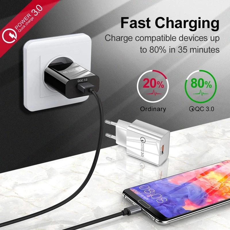 65 watt charger 18W 5A Fast Charger QC 3.0 USB Charger Quick Charge Type C Cable for Huawei Samsung Xiaomi Redmi Google Pixel 6 Pro EU US Plug 65w charger