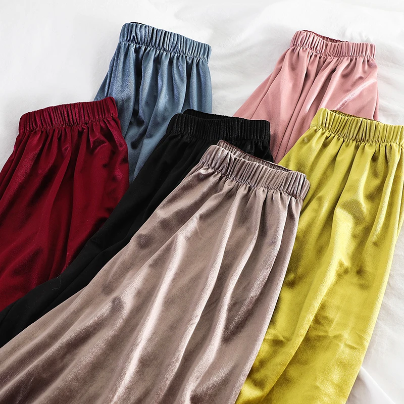 Neploe Velour Wide Leg Pants Female High Waist Stretch Loose Warm Long Pant Autumn Winter Women Casual Solid Trousers 54358
