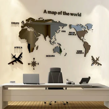 

Acrylic 3D Map Of World Smooth Solid Crystal Wall Sticker Home Office Decor