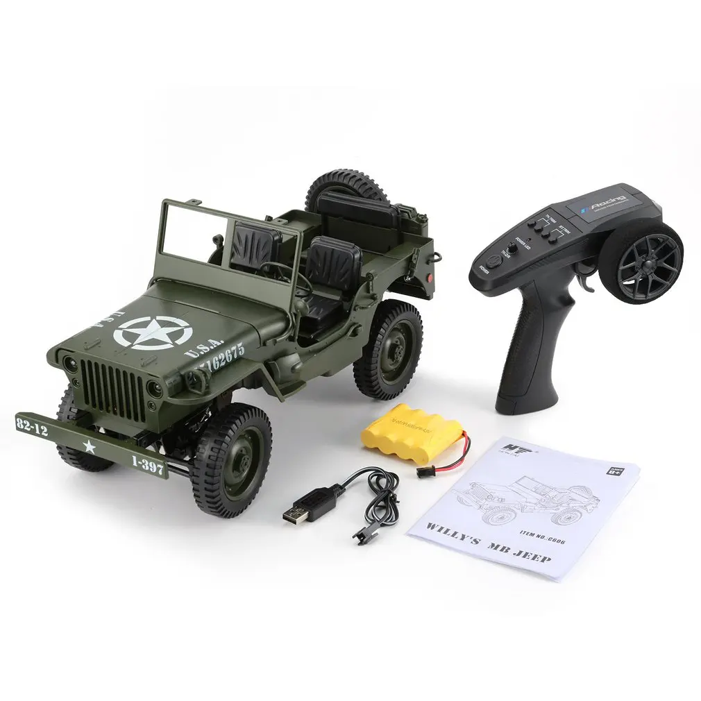 

C606 1:10 RC Car 2.4G 4WD Convertible Remote Control Light Jeep Four-Wheel Drive Off-Road Military Climbing Car Toy Kid Gift