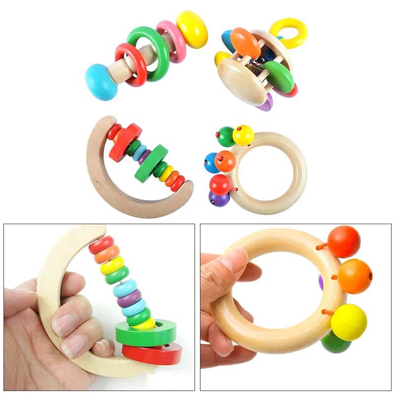 2019 Cool Wood Baby Toys Rattles Baby Bed Hand Bell Rattle Toy Handbell
