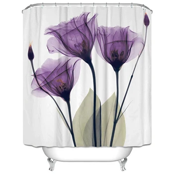

3D Printed Lotus Waterproof Polyester Shower Curtain Thickened Toilet Partition Curtain Bathroom Curtain with Hooks