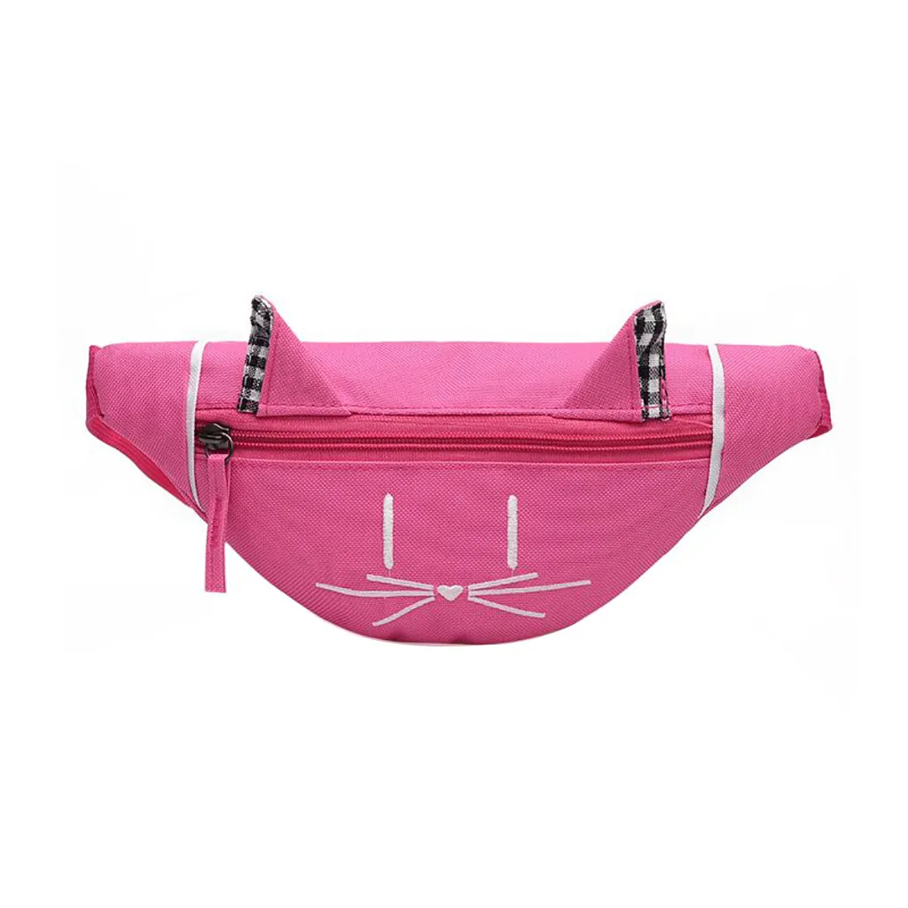 Child Mini Waist Bag Fanny Pack Cute Cat Ear Printed Joker Chest Canvas Pocket Money Belt Kids Waist Bag Buideltas - Цвет: Pink