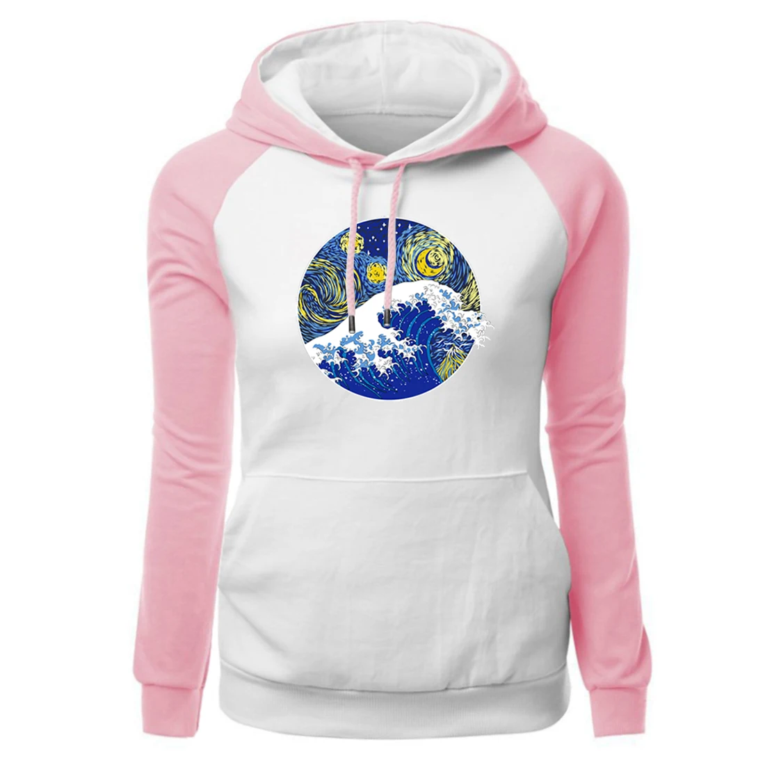 

The Great Wave Off Kanagawa Print Raglan Hoodies Women's Fashion Sweatshirts 2020 Winter New Brand Hoody Fleece Warm Pullover