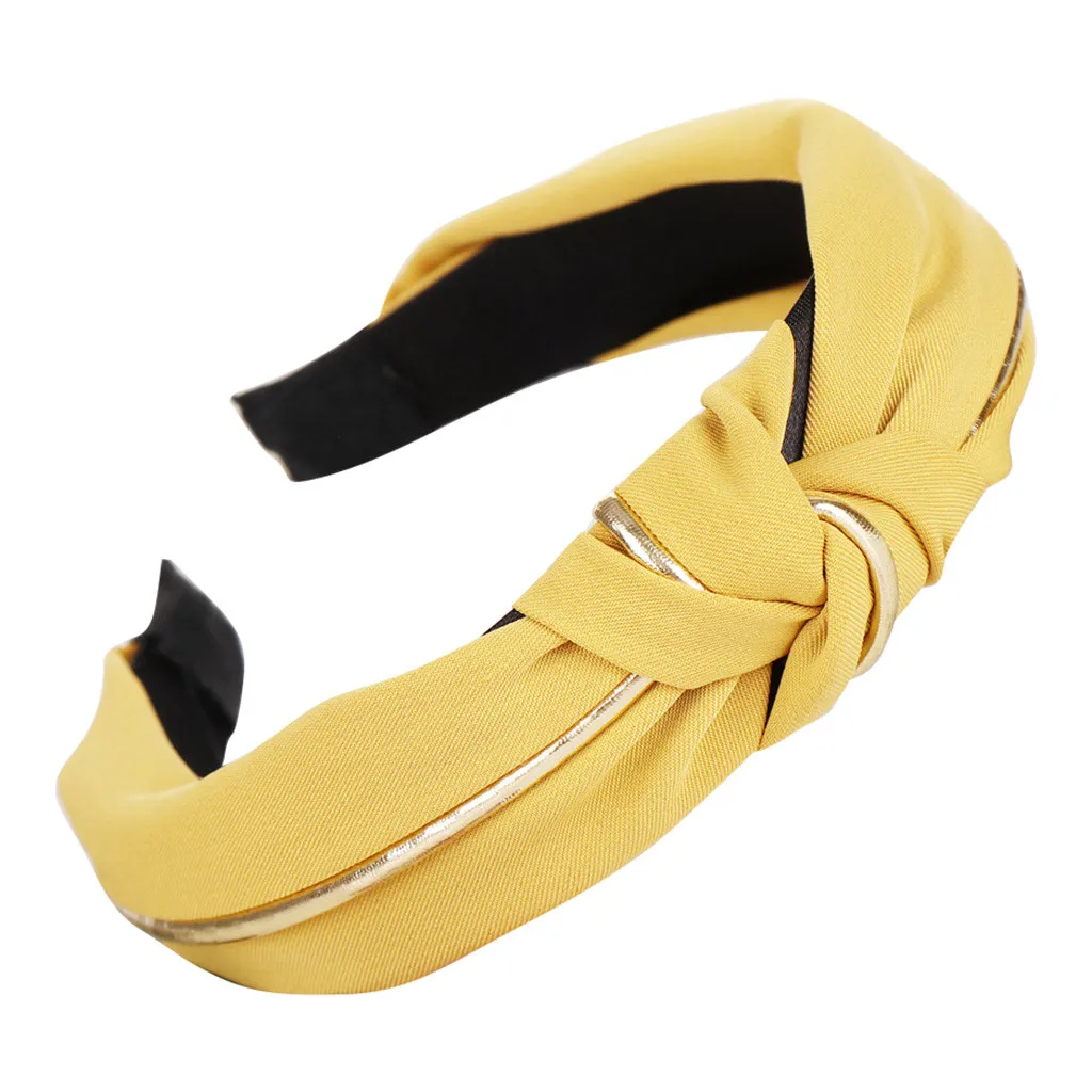 Yellow Модная повязка на голову с бантом для женщин, обруч на голову для волос, простая Милая повязка на голову для девушек, завязанная повязка на волосы, повседневный головной убор для женщин - Цвет: Yellow