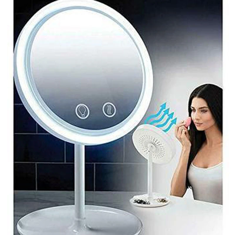 4-11H Working Hours,180/° Rotating Enjoyment Necklace Fan with Makeup Mirror USB Mini Folding Fan with String 3 Setting