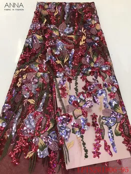 

Anna latest african red embroidered laces nigerian tulle lace fabric 2020 high quality french sequins fabrics for garment sewing