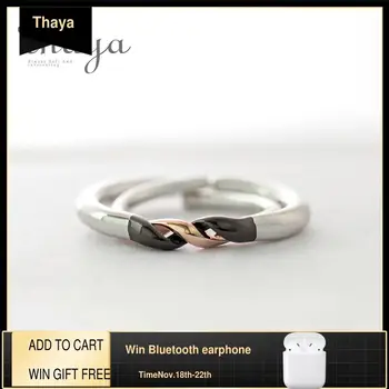 

Thaya Winding Design Finger Ring s925 Silver Black and Rose Gold Simple Couple Interlocking Rings for Women Elegant Jewelry