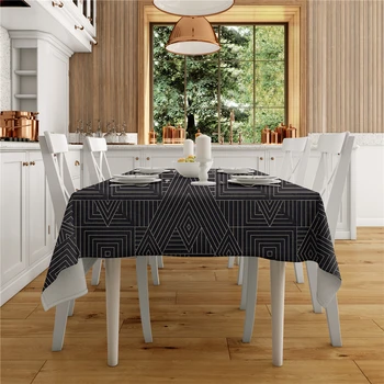 

Modern Geometric Line Tablecloth High Quality Linen Fabric Rectangular Tablecloths Washable Oil-proof Kitchen Decor Cover Colth