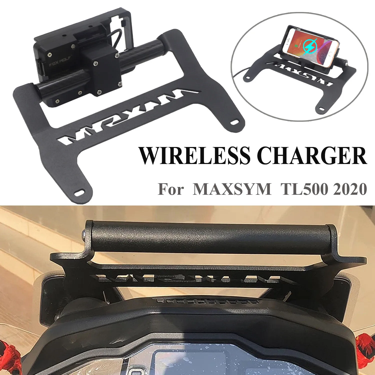 

Передняя подставка для телефона для мотоцикла SYM MAXSYM TL 500 TL500 2020, держатель, Беспроводная зарядка, Кронштейн Пластины GPS навигации