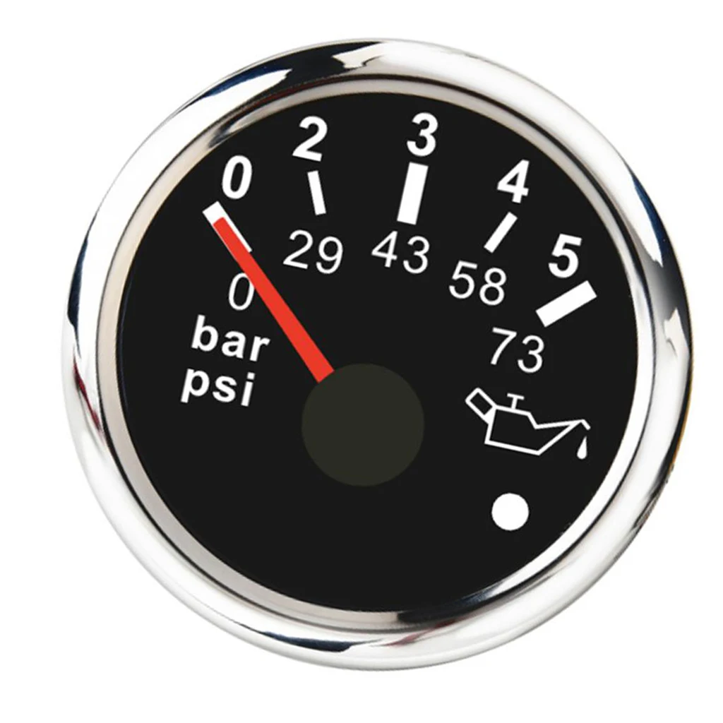MagiDeal 52MM Oil Pressure Gauge Meter 0~5Bar 0~73PSI For Marine Boat Black