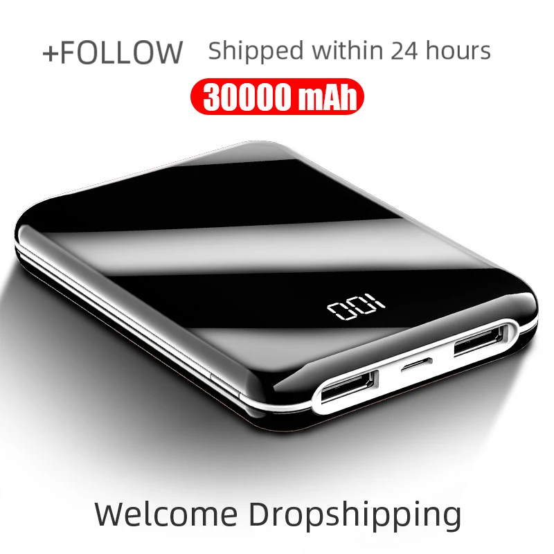 Xiaomi power Bank 30000 мАч, Аксессуары для мобильных телефонов, полноэкранный мини внешний аккумулятор, USB портативное зарядное устройство для IPhone, внешний аккумулятор - Цвет: Black Wihte 30000