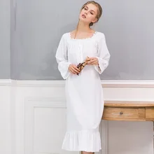 Pure Cotton Night Dress Women Autumn White Long Sleeve Robe Peignoir Nightie Gown Victorian Vintage Nightgown Princess Sleepwear