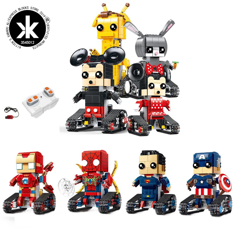 

Mickey Technic Motor Remote Control Robot Blocks Compatible Marvel Movie Super heroes Figures Iron Man Superman Model Kid's Toys