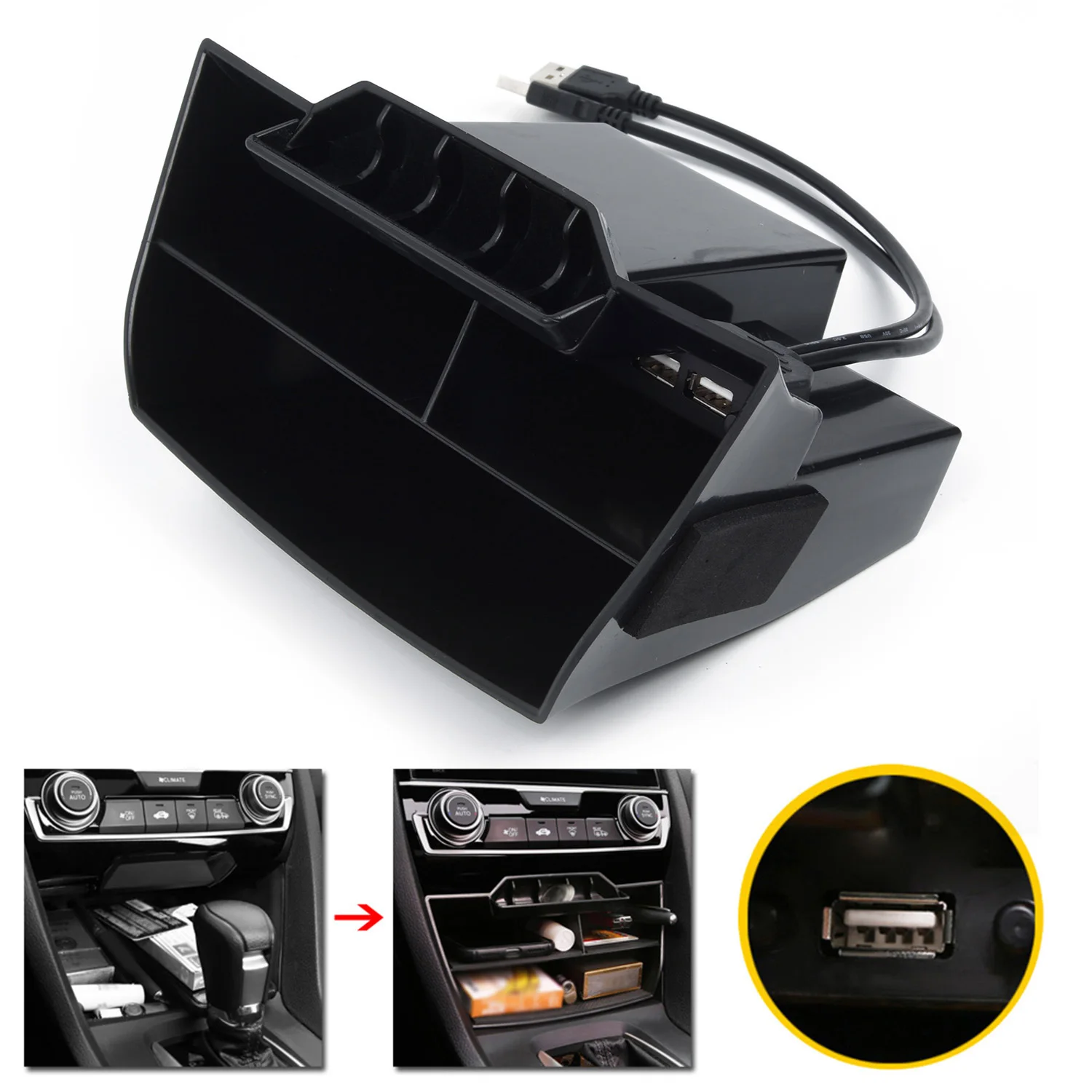 Для Honda Civic 10th- Черный ABS внутренняя консоль центральный ящик для хранения Чехол