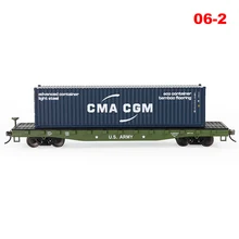 One Lot HO Scale 52ft Flat Car US ARMY with 40ft CMA CGM Shipping Container Carriage Flatbed 1:87 Freight Car