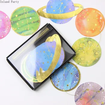 

Planet birthday banner Happy Birthday Banner Bunting Star universe hot stamping flag Home Party Baby Shower Decoration