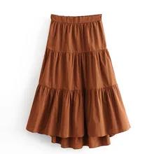 AGong повседневные поплиновые юбки, женская модная свободная однотонная каскадная юбка, женские элегантные юбки до середины икры, женские юбки KF