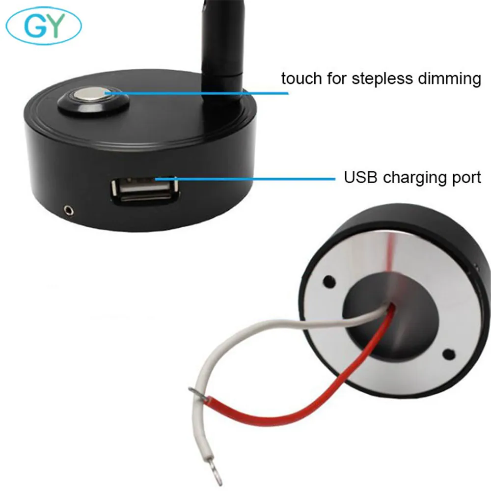 DC12V Светодиодный светильник для чтения с сенсорным затемнением RV USB интерфейс