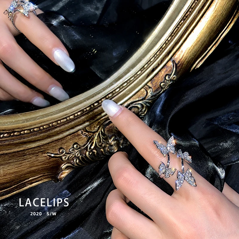 New 2021 Simple Full Rhinestone Butterfly Ring Vintage Finger Adjustable For Women Korean Fashion Jewelry Wedding Gifts | Украшения и
