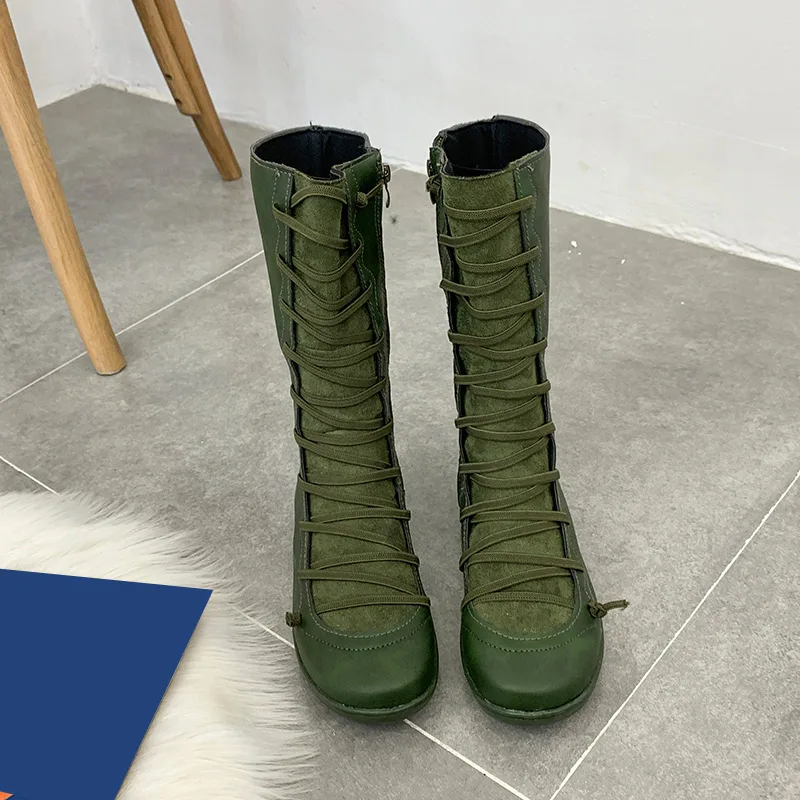 ArmyGreen-1 Популярные новые женские ботильоны модные женские ботинки из искусственной кожи на молнии удобные женские ботинки на мягкой плоской подошве со шнуровкой; большие размеры - Цвет: ArmyGreen-1