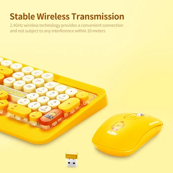 

Cute Retro Keyboard & Mouse Combo 2.4GHz Wireless Round Keycap Keyboard Mouse Set Punk Keyboard Mouse Combo