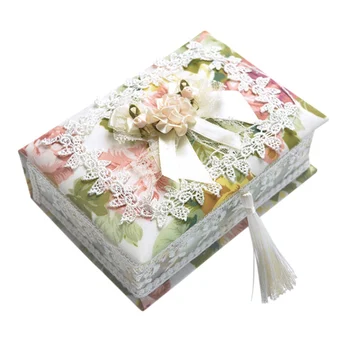 

Ring Earrings Earrings Ring Storage Box Jewelry Box Storage Box Lace Fabric Gift Jewelry Box Creative DIY book-shaped heart-shap