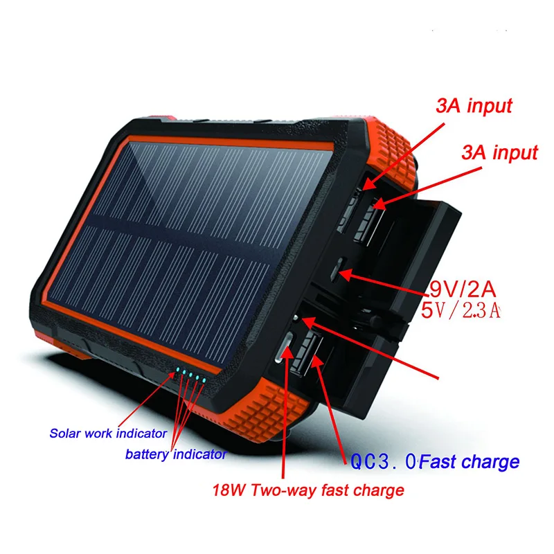 small power bank 45000mAh Wireless Solar Power Bank sos Portable Travel Solar Panel Automatically Recharges in the sun, External Battery Charger power bank 50000mah