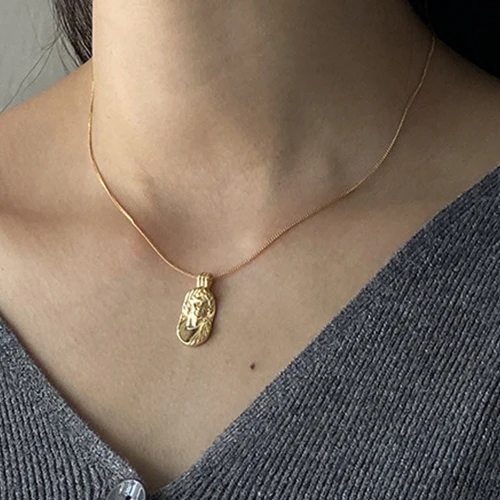 Abstract Portrait 925 Sterling Silver 45cm Short Necklace Niche Design Cool Wind Minimalist Creative Fashion Pendant Ornaments - Окраска металла: curb chain pendnat