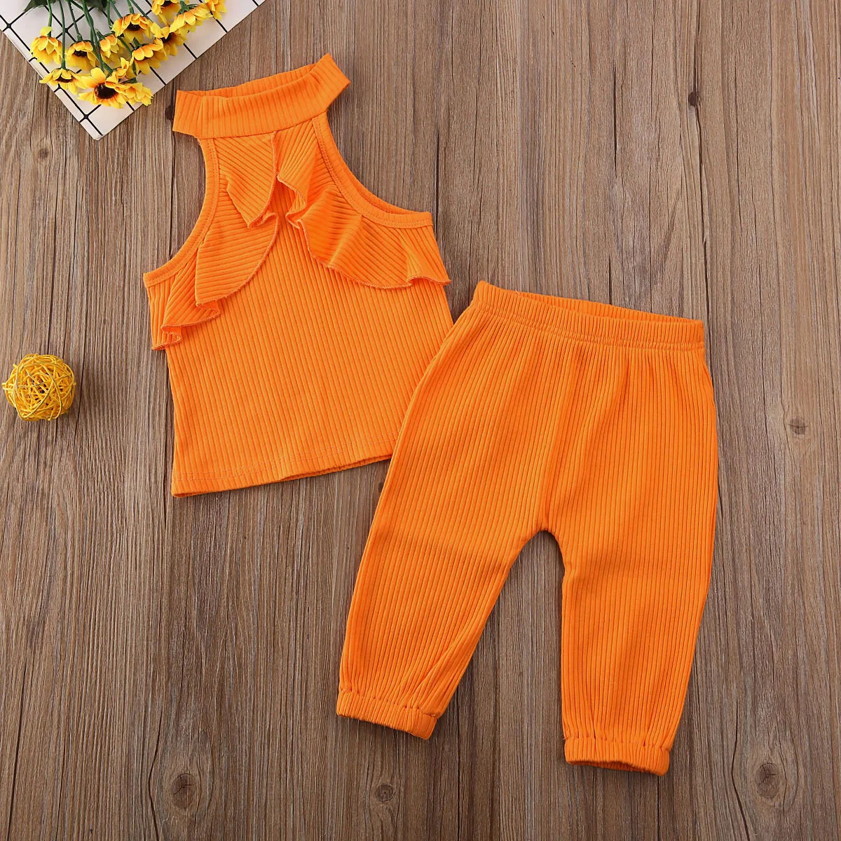 Pudcoco/Одежда для маленьких девочек однотонный жилет с оборкой без рукавов топы, длинные штаны комплект из 2 предметов комплект трикотажной хлопковой одежды