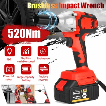 

110~220V 198VF 520Nm 1/2'' Brushless Cordless Impact Wrench Power Driver Electric Wrench Socket Powerful Wrench Tools