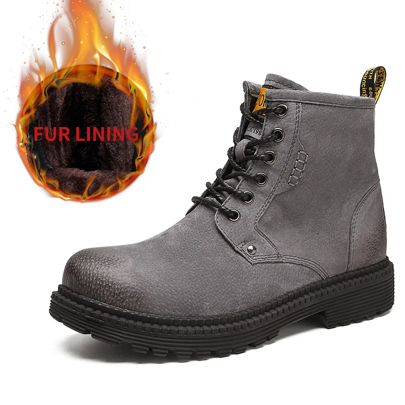Men Shoes Mens Winter Snow Boots Martins Man Leather Shoe Ankle Bot Cowboy Waterproof Motorcycle Casual Coturno Botas Hombre - Цвет: 8956Fur-Gray