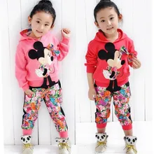 Комплекты одежды с Минни для девочек; Весенний Повседневный хлопковый комплект одежды с капюшоном для детей; пальто с длинными рукавами для девочек; штаны; одежда для малышей