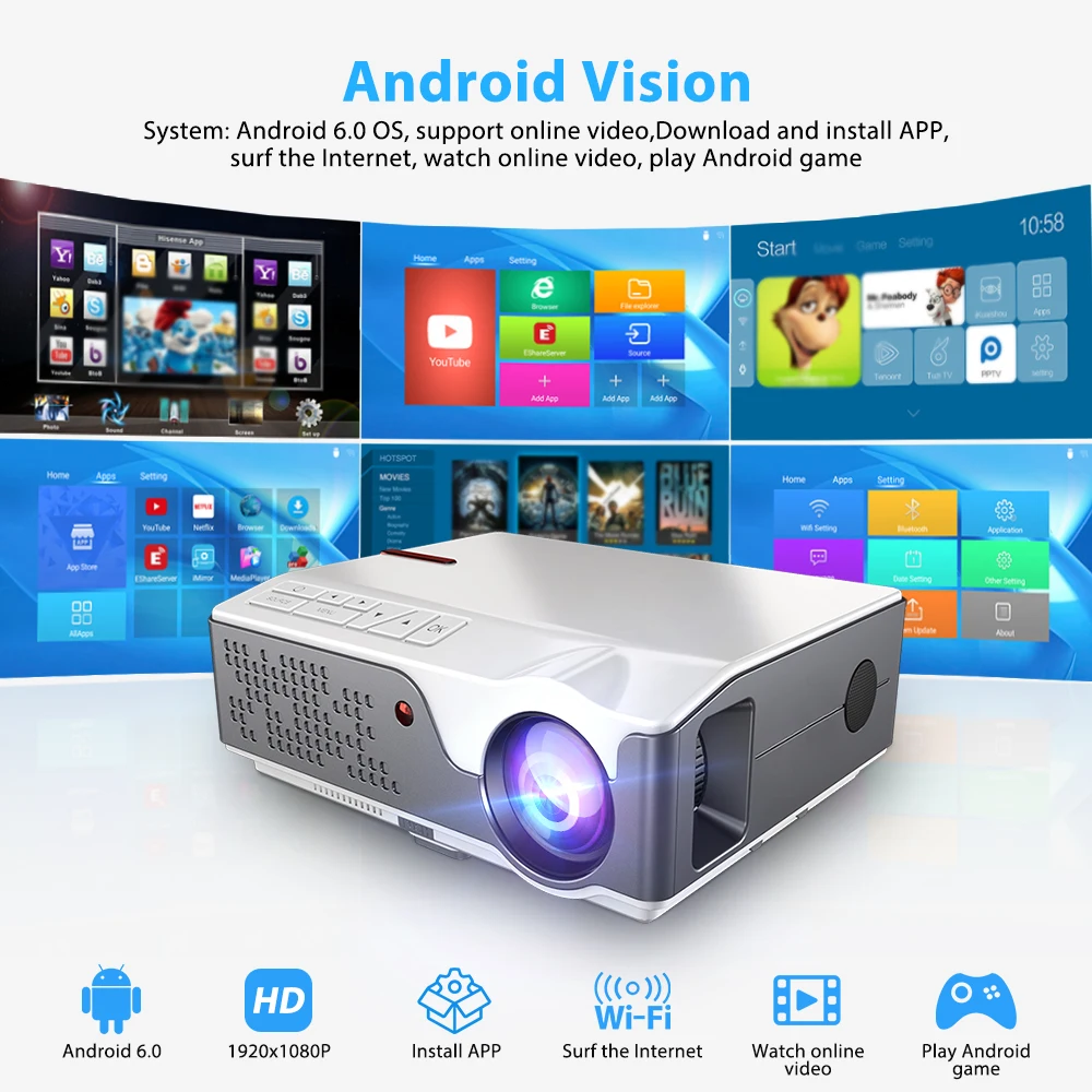 Thundeal TD96 1080P Mini portatil projector full hd com 7000 lumens 3d android video led projetores de cinema em casa home beamer wifi proyector smartphone para epelhamento celular sincronização sem fio Oferta datashow-1