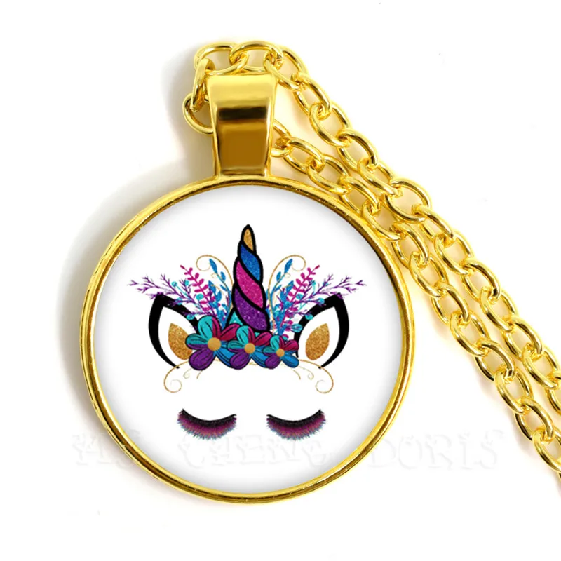 Unicorn Horse 25mm Glass Dome Cabochon Pendant Necklace For Women Men Girl Jewelry Party Birthday Gift Sweater Chain | Украшения и