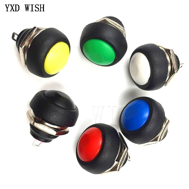 12pcs Mini Switch Red/Green/White/Black/Blue/Yellow ON OFF Push Button Swithch 12mm Waterproof Momentary Switchs PBS-33B | Обустройство
