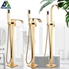 Rozin Golden Bathtub Shower Faucet Floor Mounted Bathroom Shower Mixer Tap Free Standing Waterfall Robinet de baignoire 1