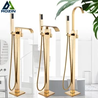 Rozin Golden Bathtub Shower Faucet Floor Mounted Bathroom Shower Mixer Tap Free Standing Waterfall Robinet de baignoire 1